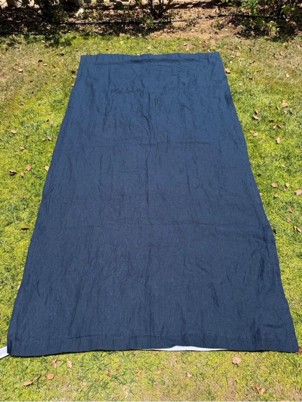 West Elm 100% Linen Curtain Panel Navy Blue Cotton Lined 48x96 Minimalist GUC